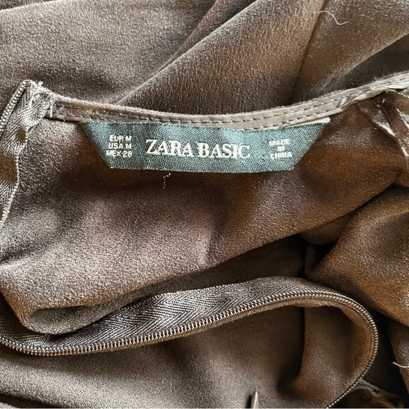 ZARA Basic Brown Ruched Faux Suede Bodycon Dress Size Medium - Picture 6 of 8